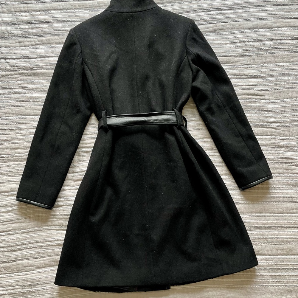 Vince Camuto Twill Cool Faux-Leather-Trim Coat Black Women’s Size Medium - Picture 4 of 7